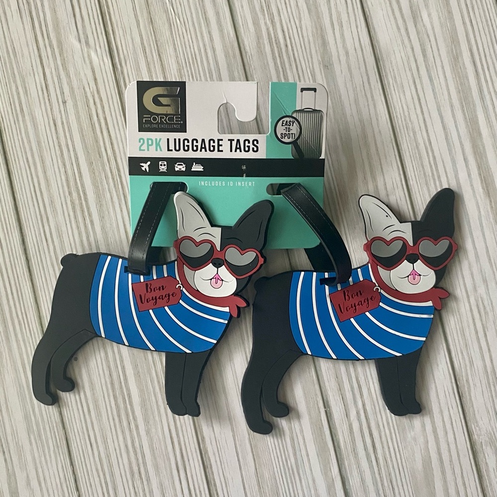 G FORCE Set of 2 French Bulldog BON VOYAGE Luggage Tags